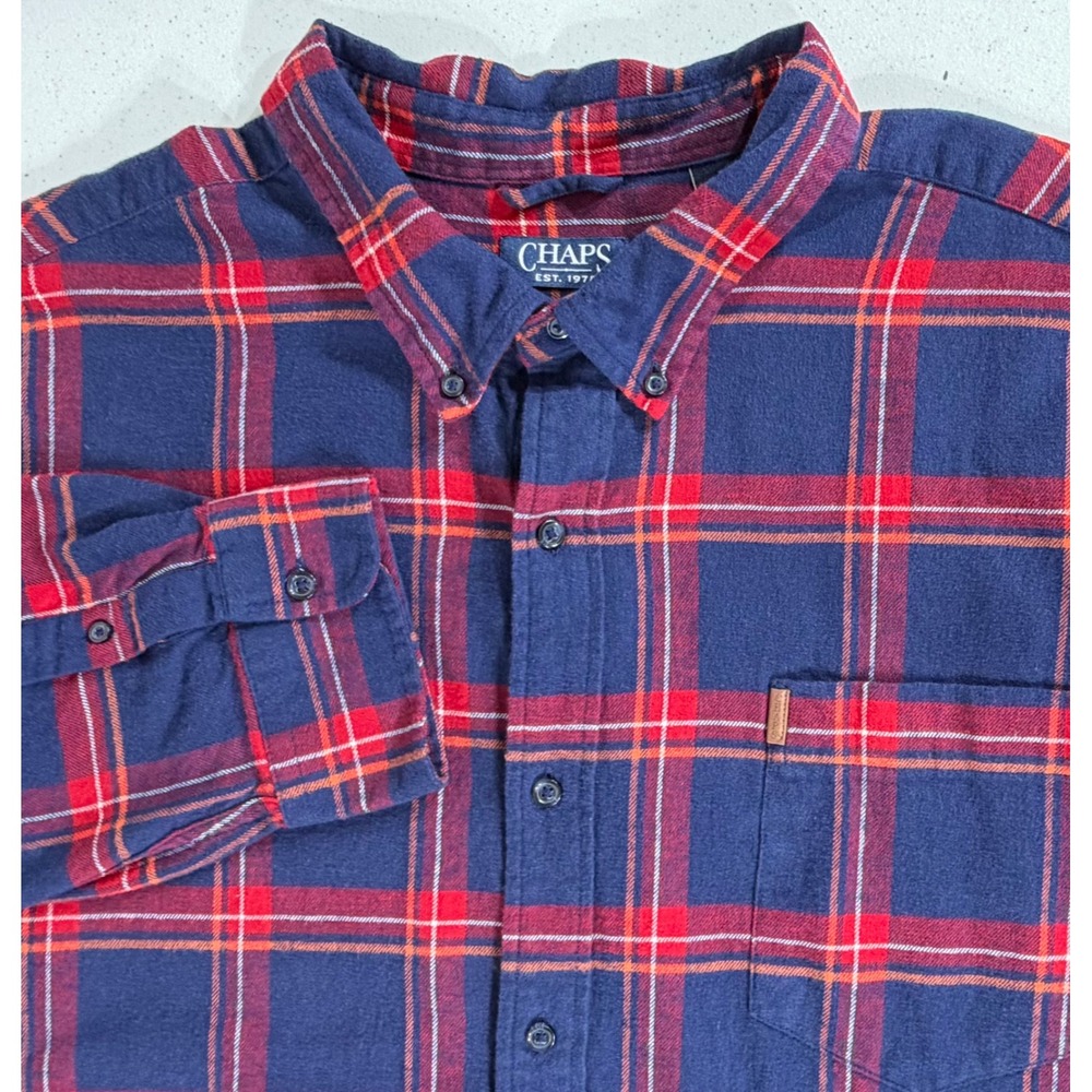 Chaps Flannel Shirt 4XB Navy Blue Red Plaid Performance Cotton Big & Tall READ